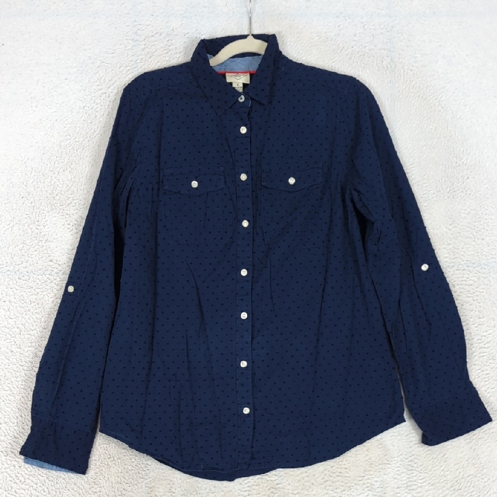St. John's Bay Women's Navy Textured Button Down Shirt Size M